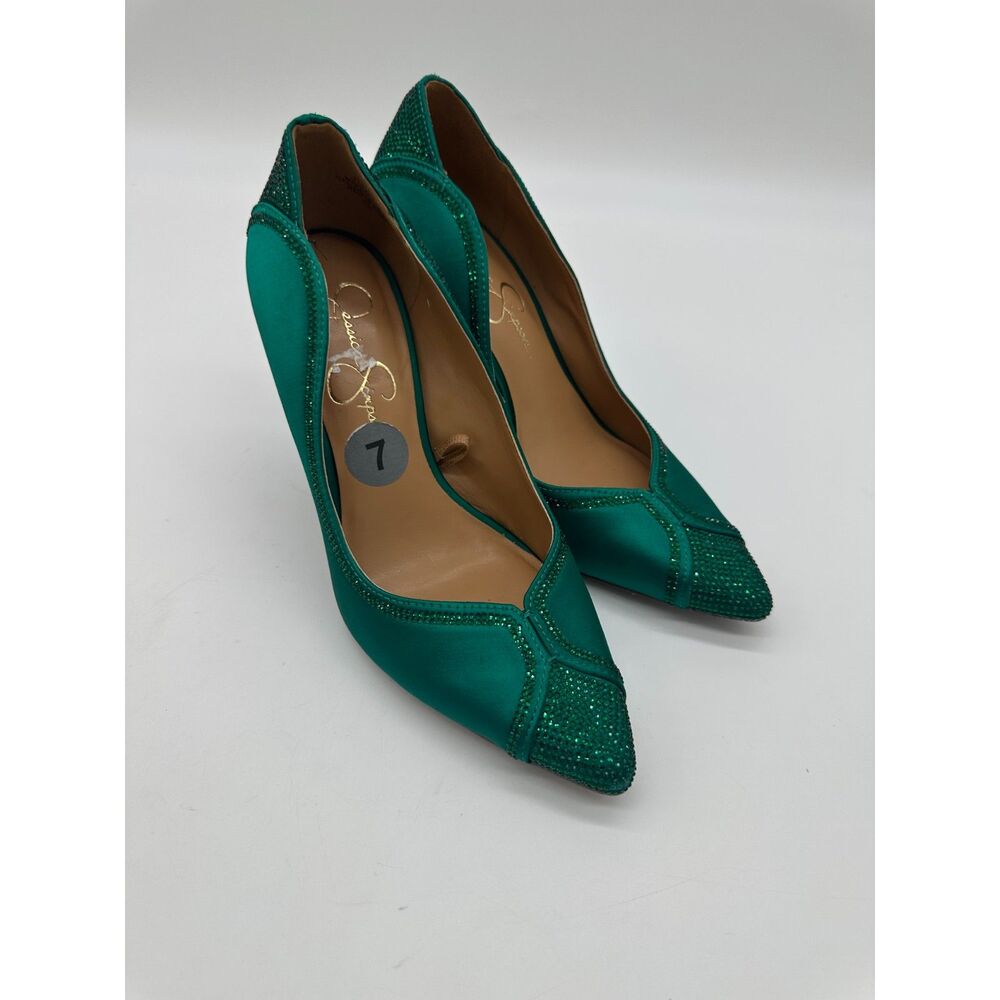 Jessica Simpson Hells 4” Sz 7 Pointy Toe w/ Bedazzle Accent Sateen Finish - Picture 7 of 10